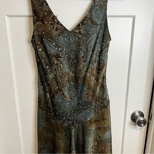 VTG AGB Dress Brown Blue  Floral Sparkle  Fairycore Y2K Size 8 Flapper